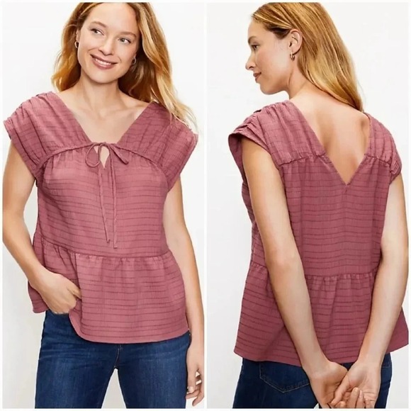 LOFT Tops - LOFT NEW Mauve Tiered Tie V-Neck V-Back Crinkle Gauze Swing Shirt Top SZ Large